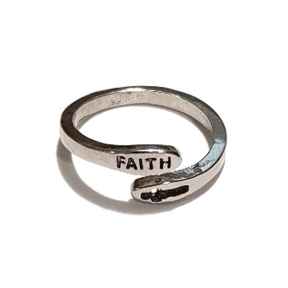 Sterling Silver Wrap Ring - Faith over Fear with Cross, One  Sterling Silver Plated Ring Christian Faith over Fear Cross Christian Gift NEW!